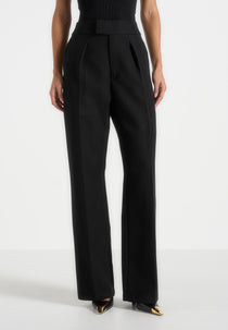 Elsa - High Waisted Tailored Trousers - Black