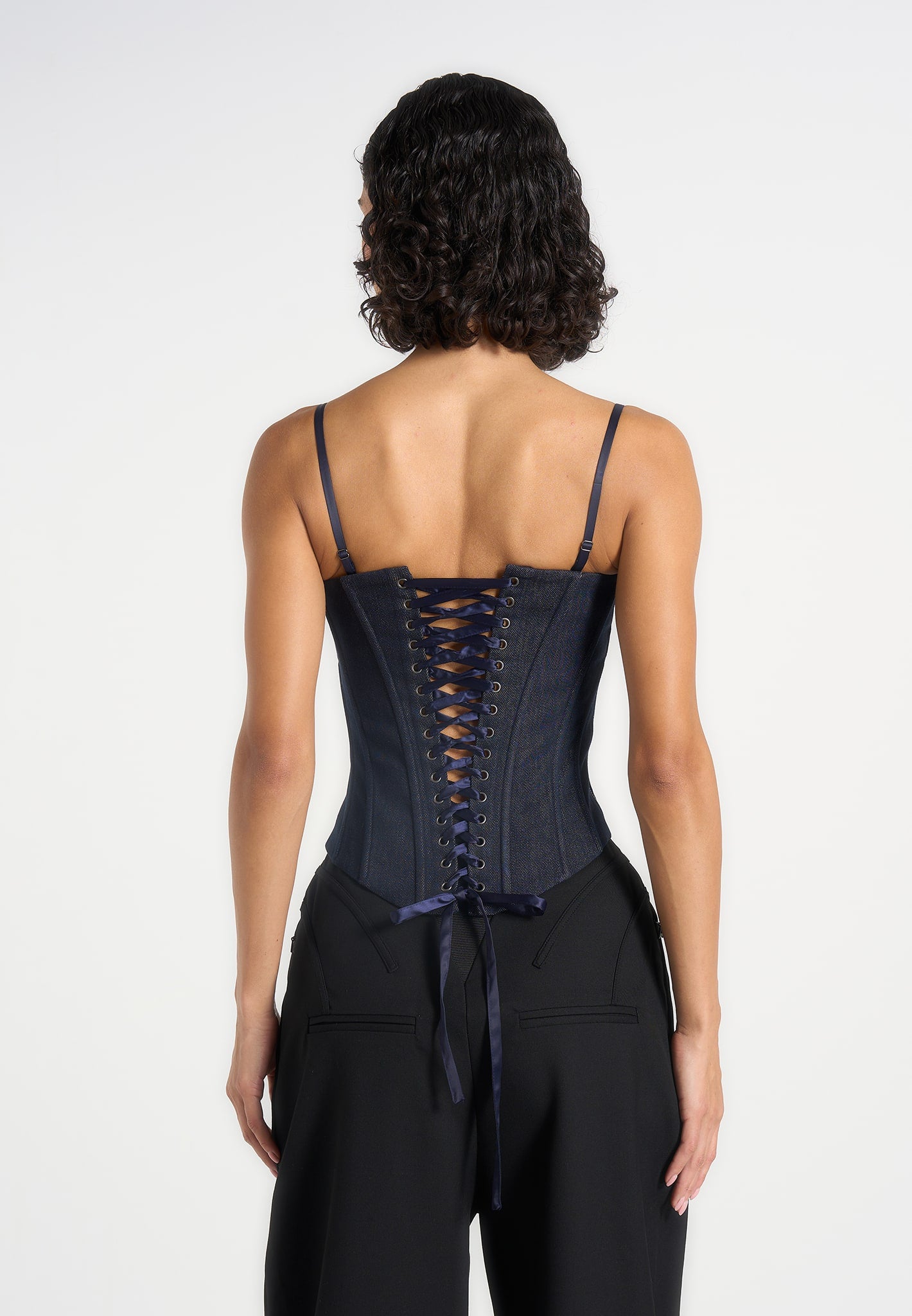 Scarlett - Denim Lace Up Corset - Blue 