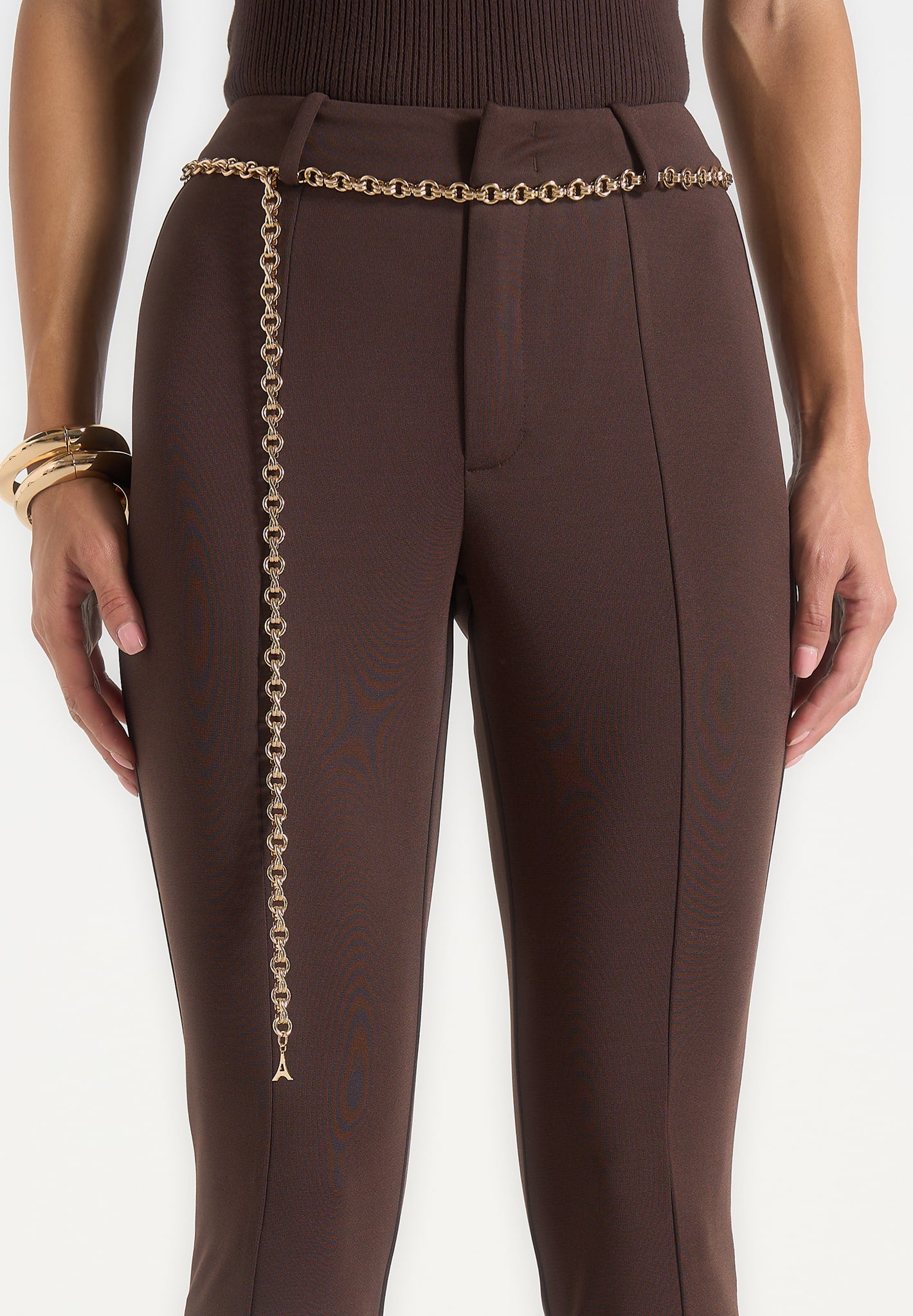 Una - Capri Leggings With Chain - Brown