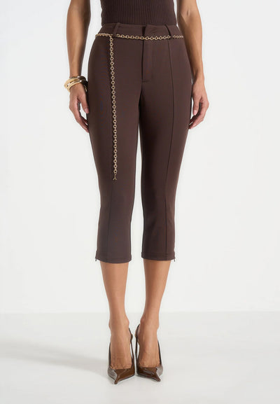Una - Capri Leggings With Chain - Brown