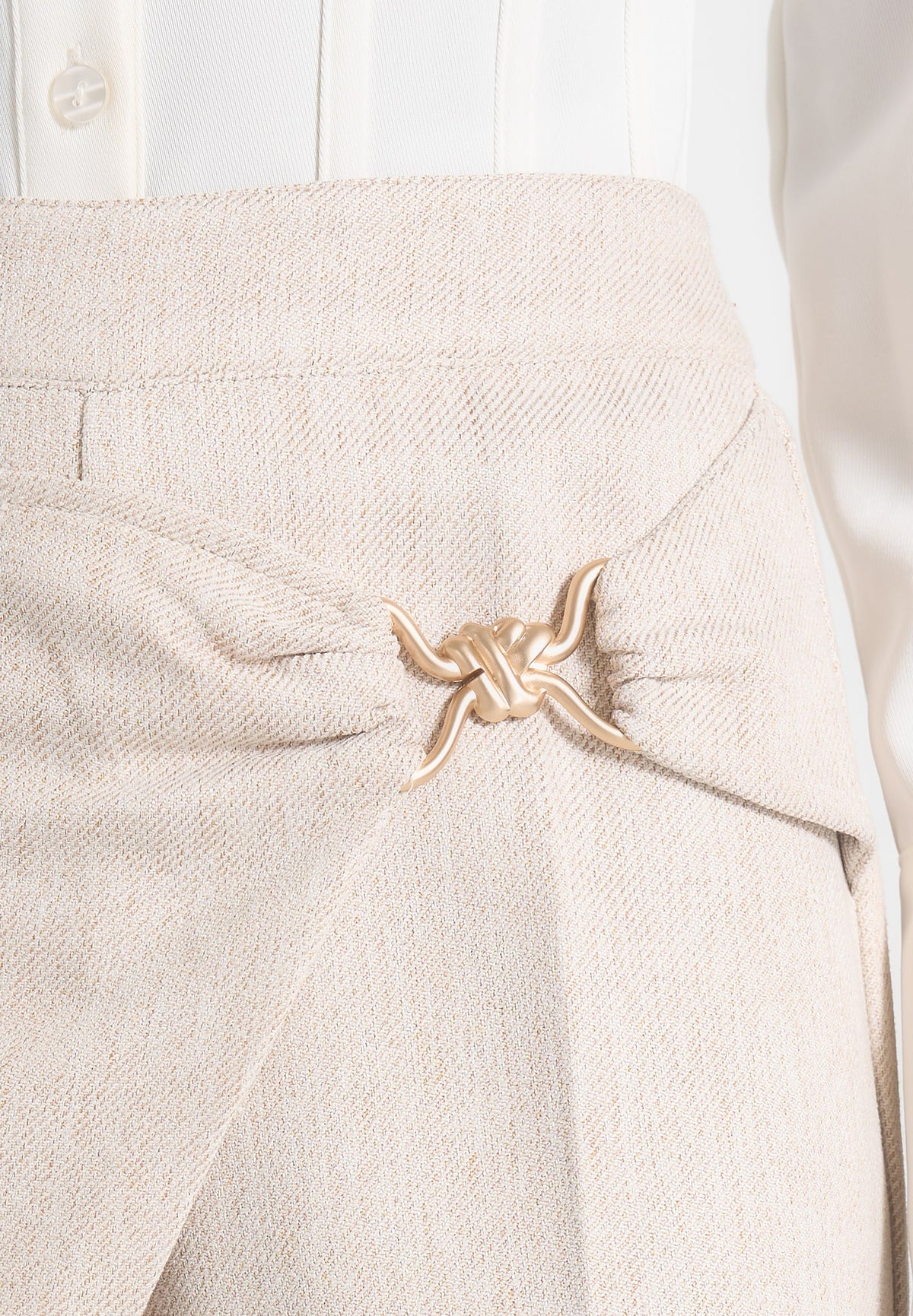 Beryl - Wrap Tailored Trousers With Hardware Detail - Cream