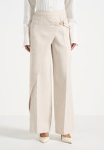 Beryl - Wrap Tailored Trousers With Hardware Detail - Cream