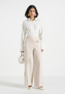 Beryl - Wrap Tailored Trousers With Hardware Detail - Cream