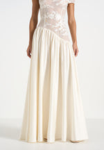 Alanna - Off Shoulder Fit and Flare Maxi Dress - Ivory