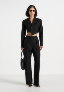 Dina - Asymmetric Cropped Blazer - Black