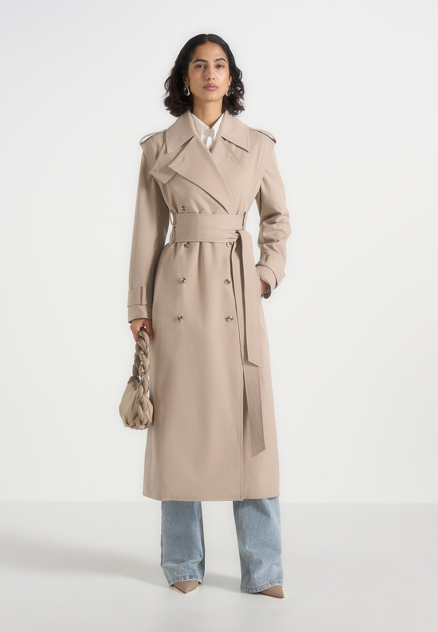 Esther - Trench Coat With Double Belt - Taupe 