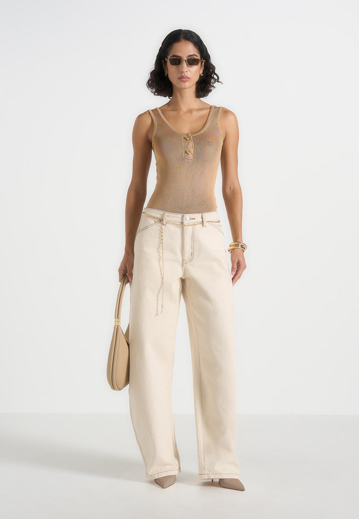 Enora - Hourglass Jean With Chain - Cream