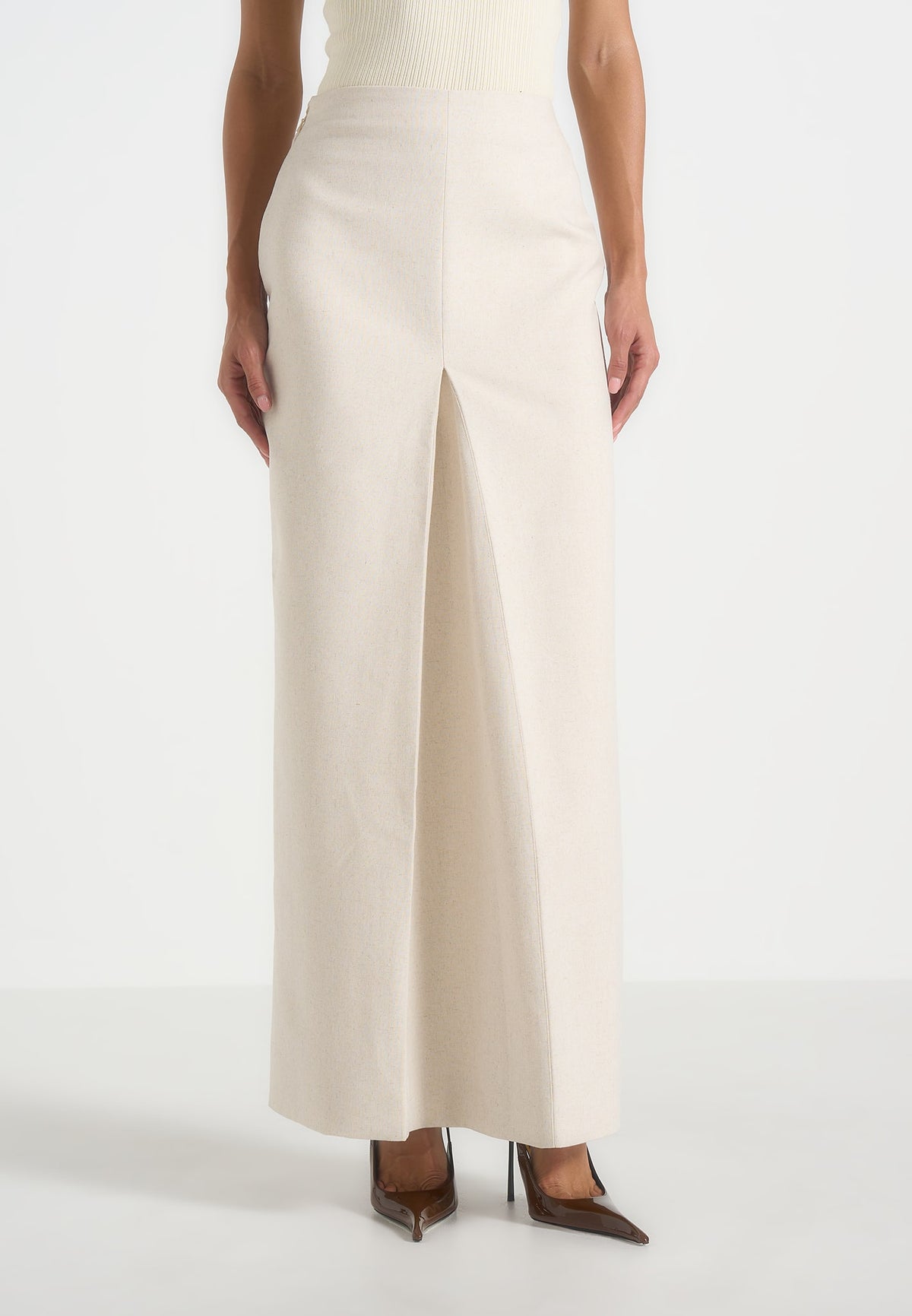 Regine - Linen Box Pleat Maxi Skirt - Natural