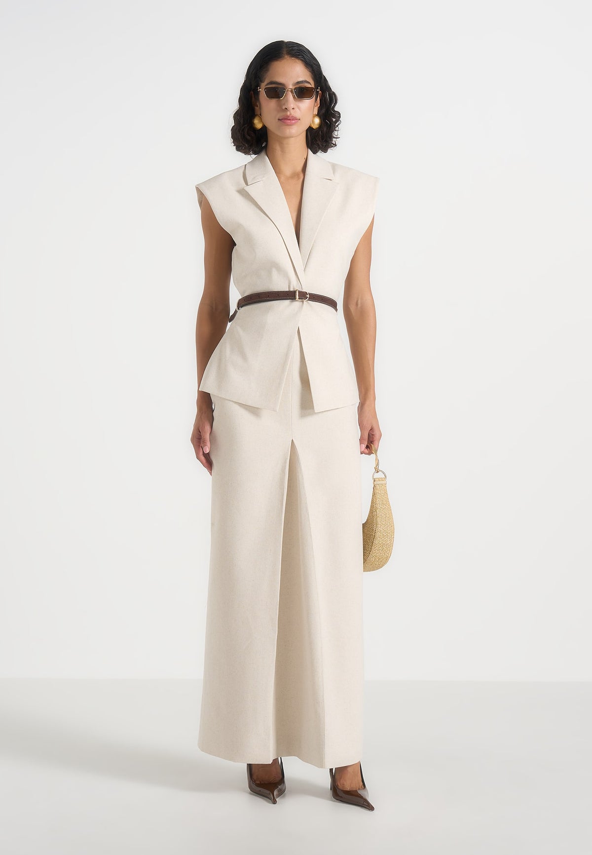 Regine - Linen Box Pleat Maxi Skirt - Natural