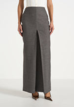 Regine - Tailored Box Pleat Maxi Skirt - Marl Grey