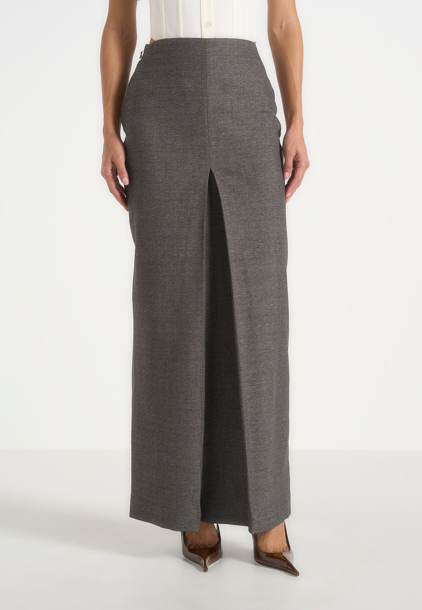 regine-tailored-box-pleat-maxi-skirt-marl-grey