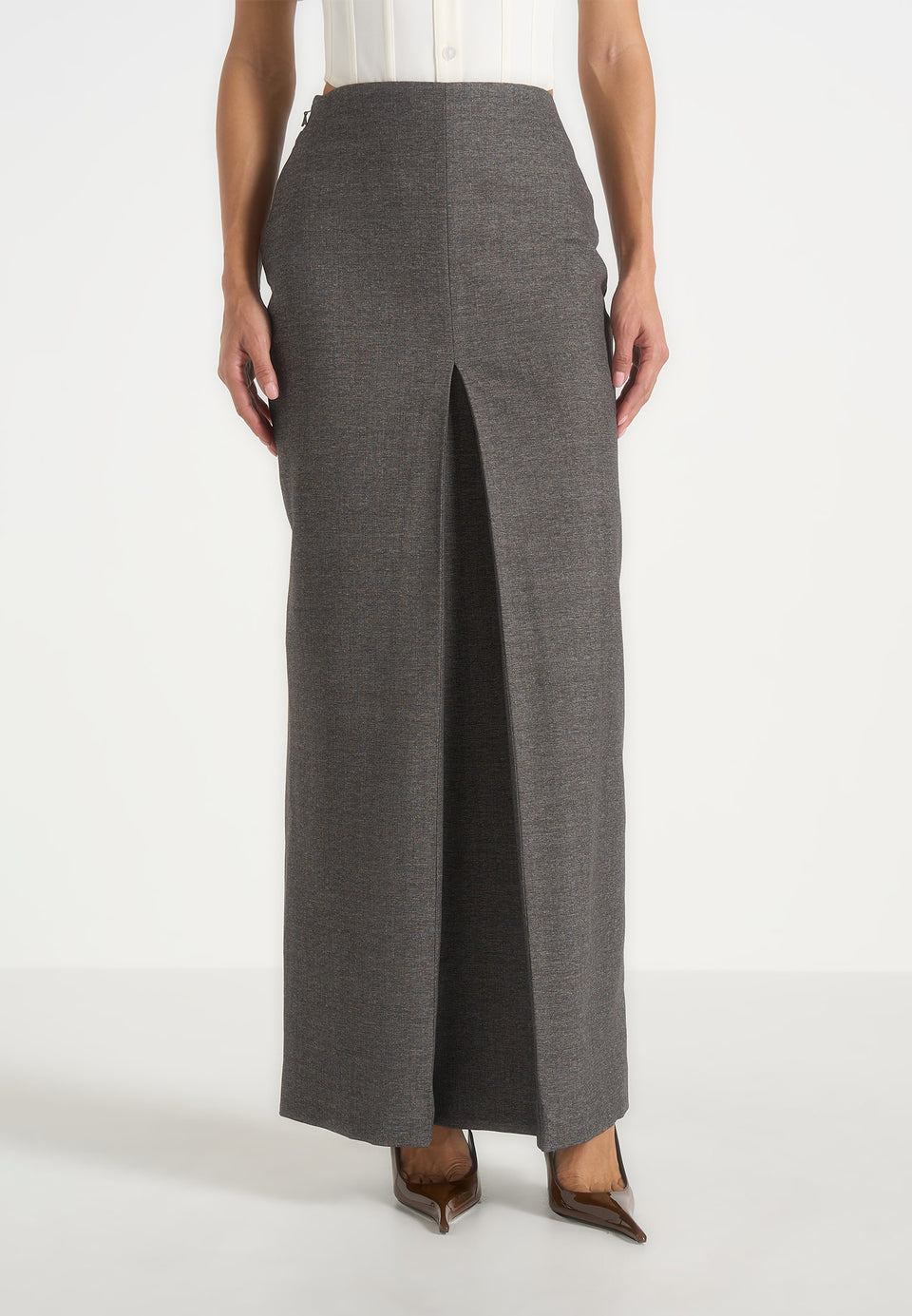 regine-tailored-box-pleat-maxi-skirt-marl-grey