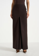 Regine - Tailored Box Pleat Maxi Skirt - Brown