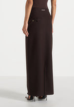 Regine - Tailored Box Pleat Maxi Skirt - Brown
