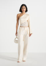 Coralie - One Sleeve Satin and Lace Wrap Top - Champagne