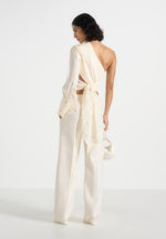 Coralie - One Sleeve Satin and Lace Wrap Top - Champagne