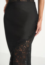 Belle - Satin and Lace Maxi Skirt - Black