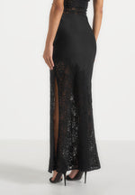 Belle - Satin and Lace Maxi Skirt - Black