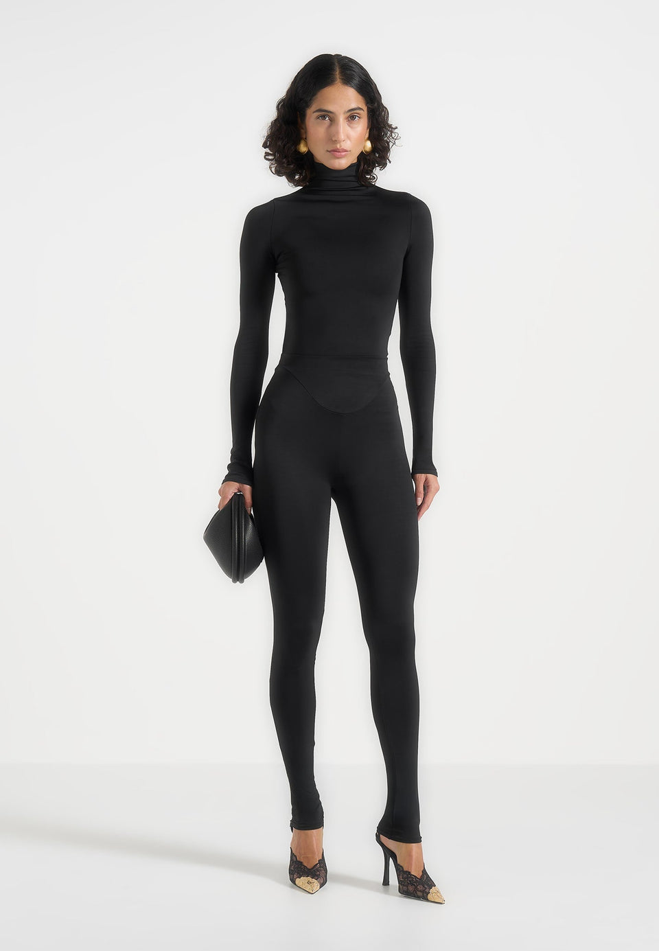 TP001 - Mock Neck Long Sleeve Top - Black