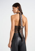 Sloane - Python Halterneck Corset Top - Brown