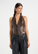 Sloane - Python Halterneck Corset Top - Brown