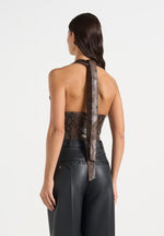 Sloane - Python Halterneck Corset Top - Brown