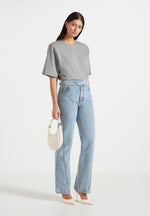 Mia - Wide Shoulder Bodysuit T-Shirt - Grey