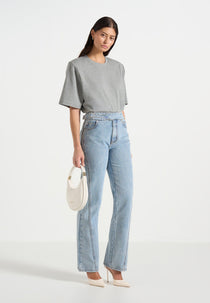 Mia - Wide Shoulder Bodysuit T-Shirt - Grey