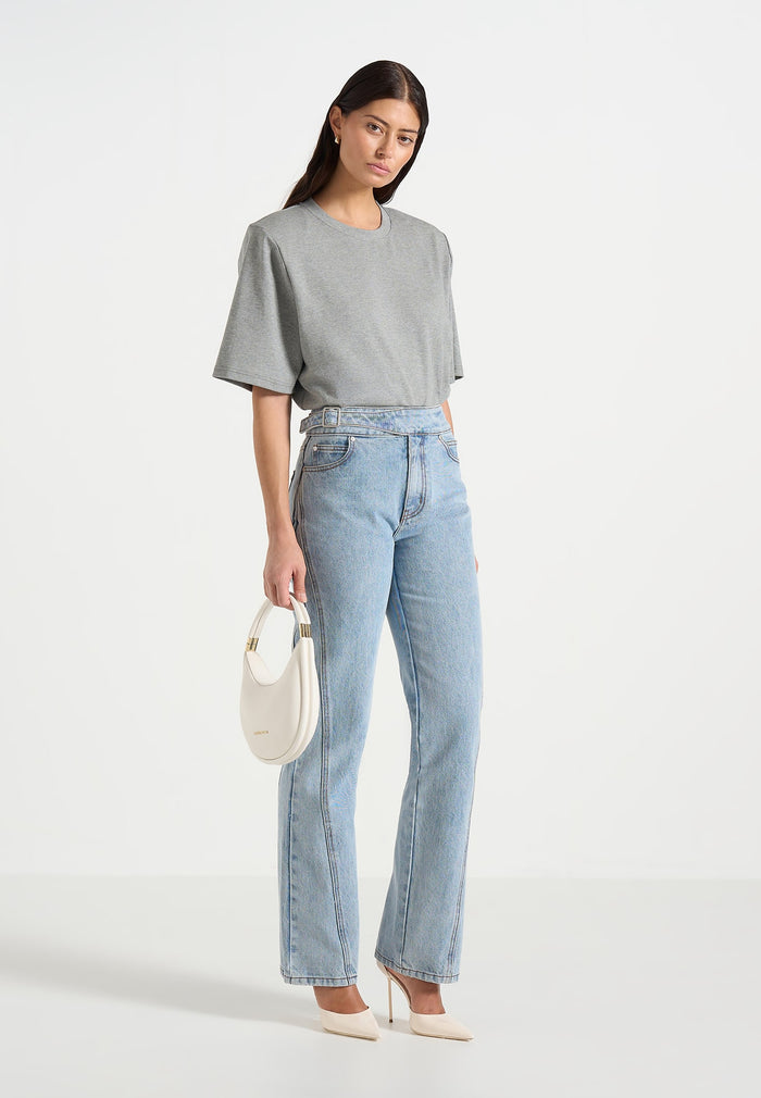 Mia - Wide Shoulder Bodysuit T-Shirt - Grey