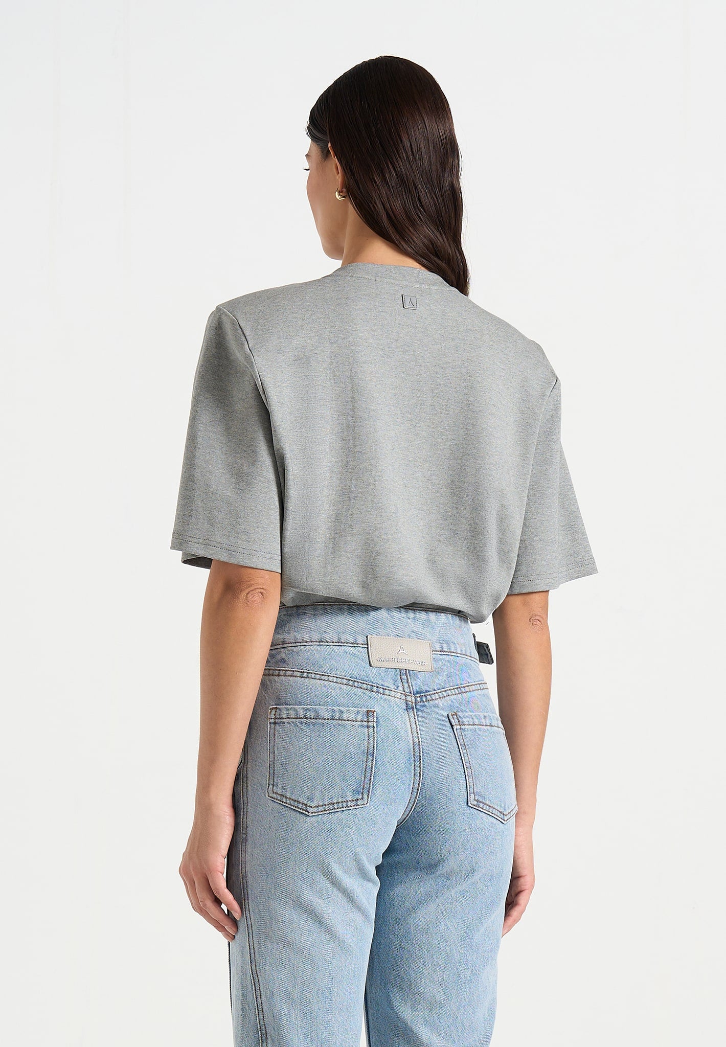 Mia - Wide Shoulder Bodysuit T-Shirt - Grey