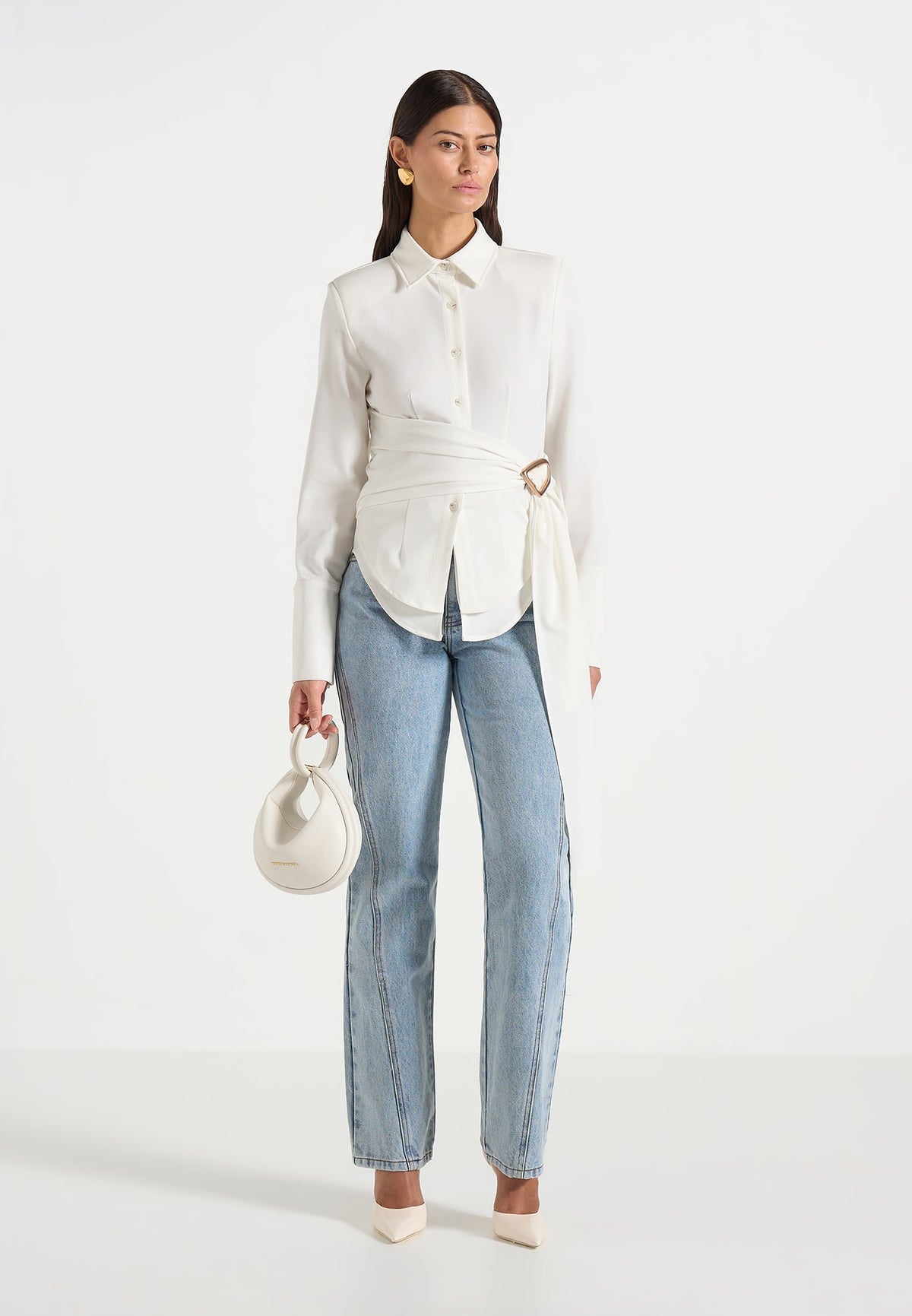 Fia - Wrap Shirt With Hardware Detail - White