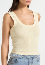 Liane - Scoop Neck Ribbed Cotton Vest - Pale Yellow