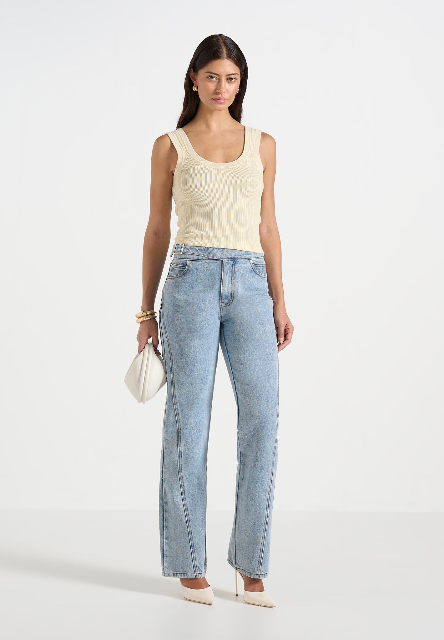 Liane - Scoop Neck Ribbed Cotton Vest - Pale Yellow 