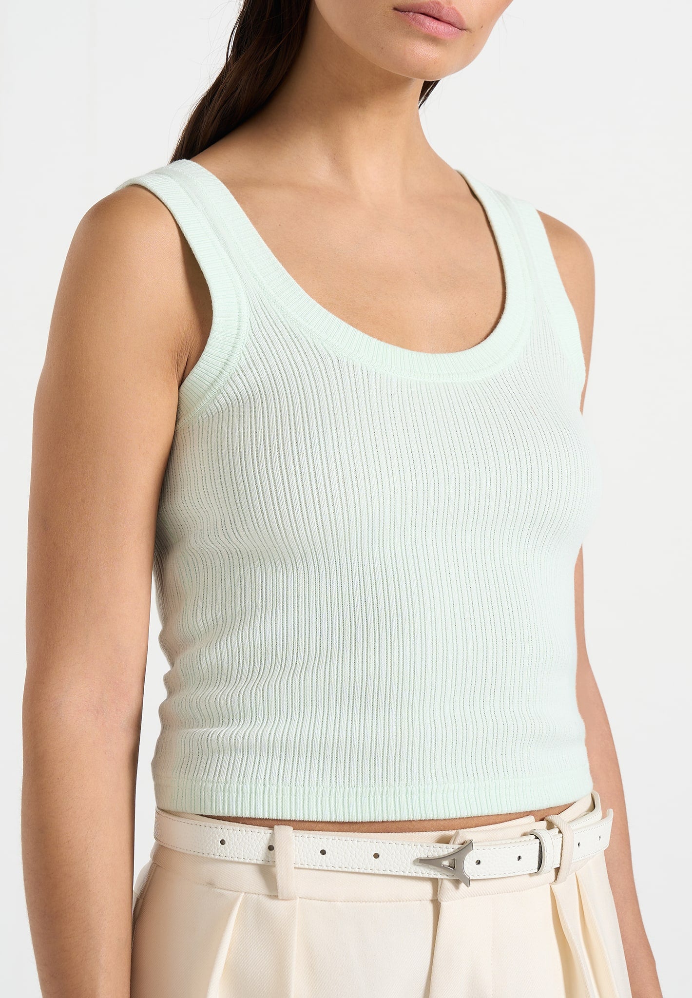 Liane - Scoop Neck Ribbed Cotton Vest - Mint Green