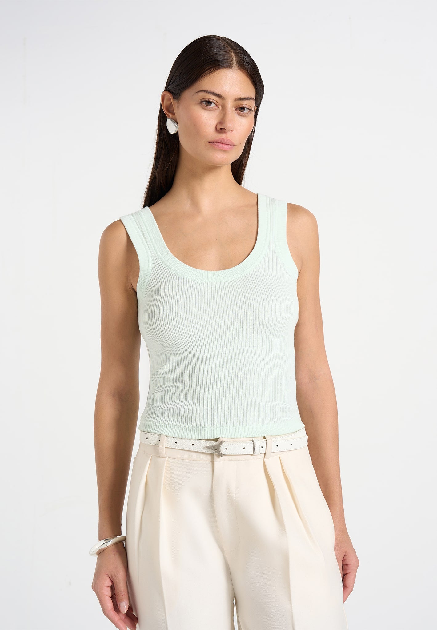 Liane - Scoop Neck Ribbed Cotton Vest - Mint Green 
