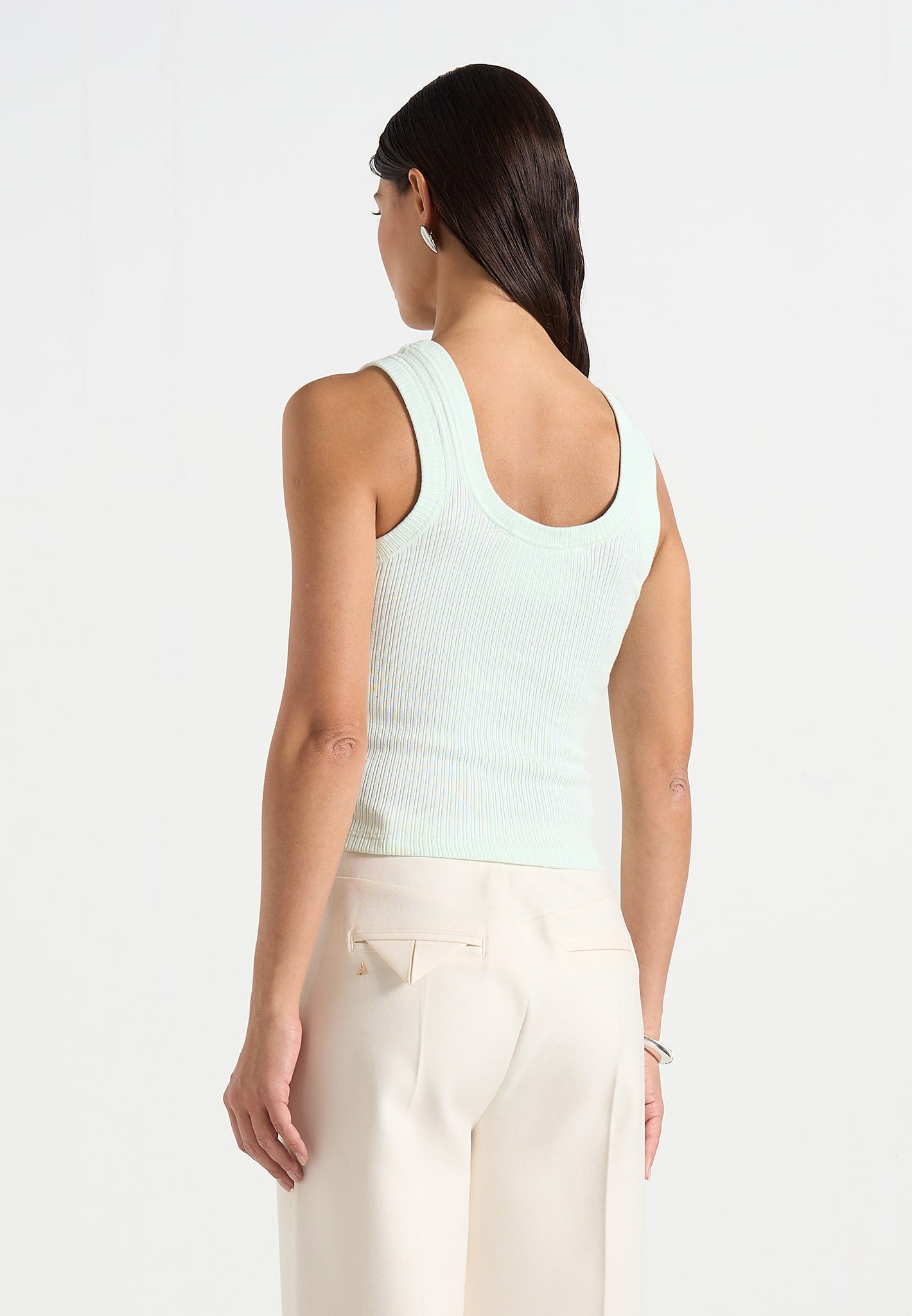 Liane - Scoop Neck Ribbed Cotton Vest - Mint Green