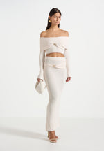Shana - Asymmetric Bardot Top With Hardware Detail - Cream