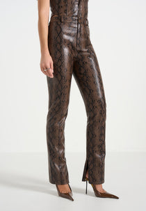 Lucia - Python Straight Leg Trousers  - Brown