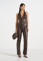 Lucia - Python Straight Leg Trousers  - Brown