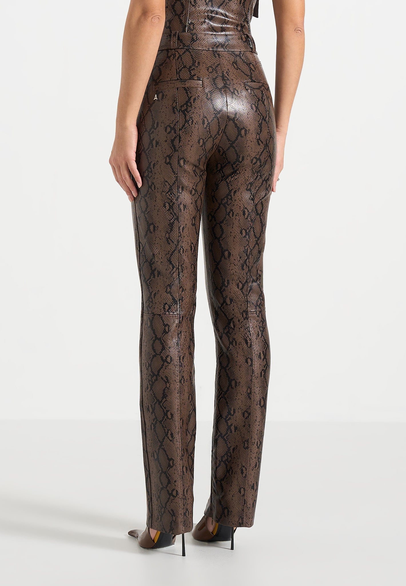 Lucia - Python Straight Leg Trousers  - Brown