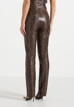 Lucia - Python Straight Leg Trousers  - Brown