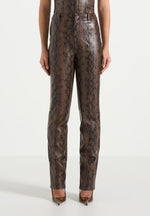 Lucia - Python Straight Leg Trousers  - Brown