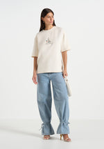 TS008 - Unisex Floral Eiffel Cotton T-Shirt - Cream