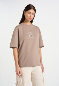 TS008 - Unisex Floral Eiffel Cotton T-Shirt - Taupe