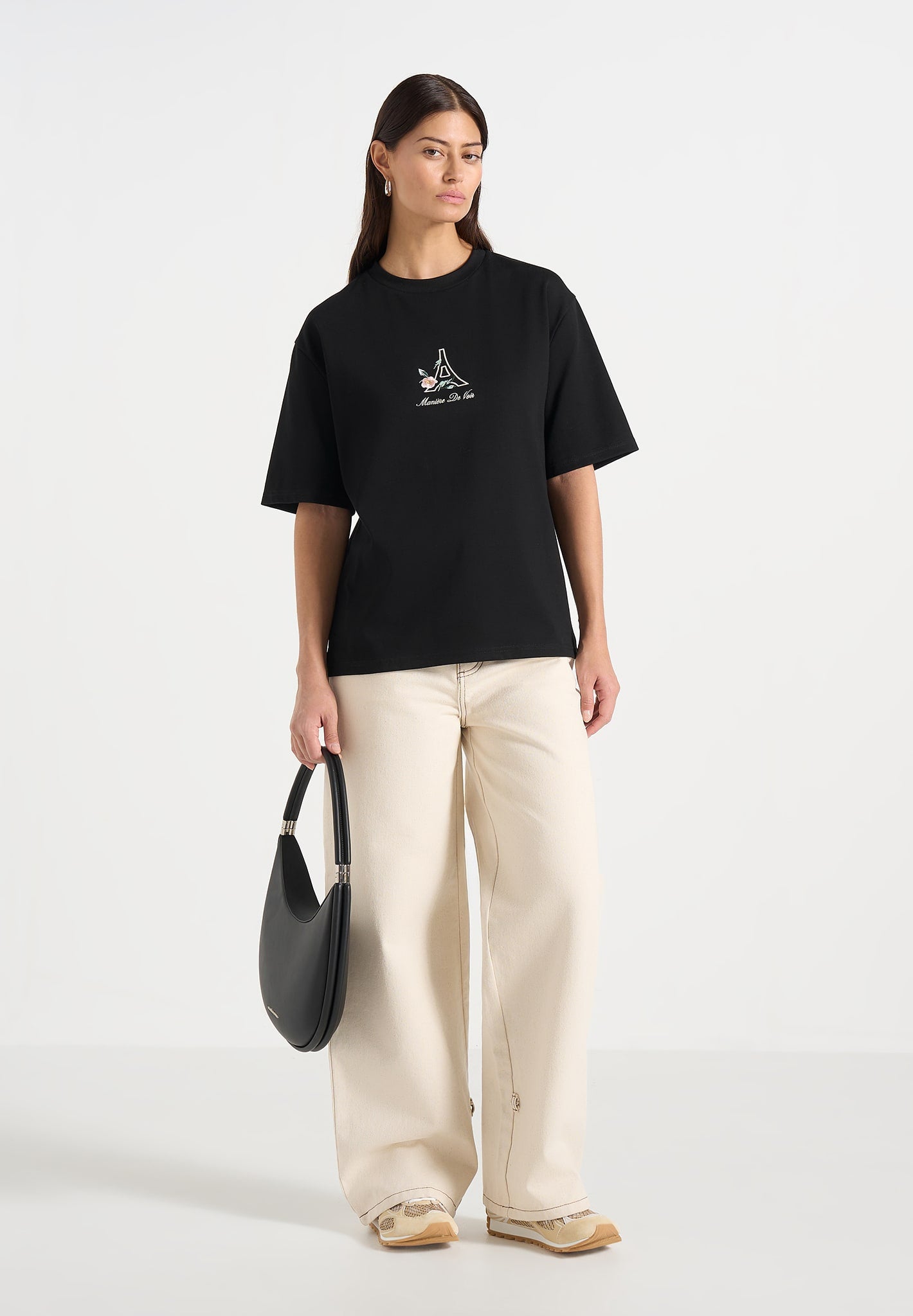 TS008 - Unisex Floral Eiffel Cotton T-Shirt - Black