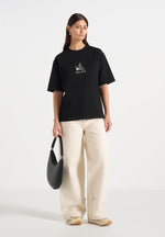 TS008 - Unisex Floral Eiffel Cotton T-Shirt - Black