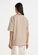 Riley - Unisex Striped Relaxed Fit Cotton T-Shirt - Cream/Brown
