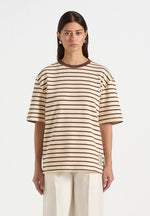 Riley - Unisex Striped Relaxed Fit Cotton T-Shirt - Cream/Brown