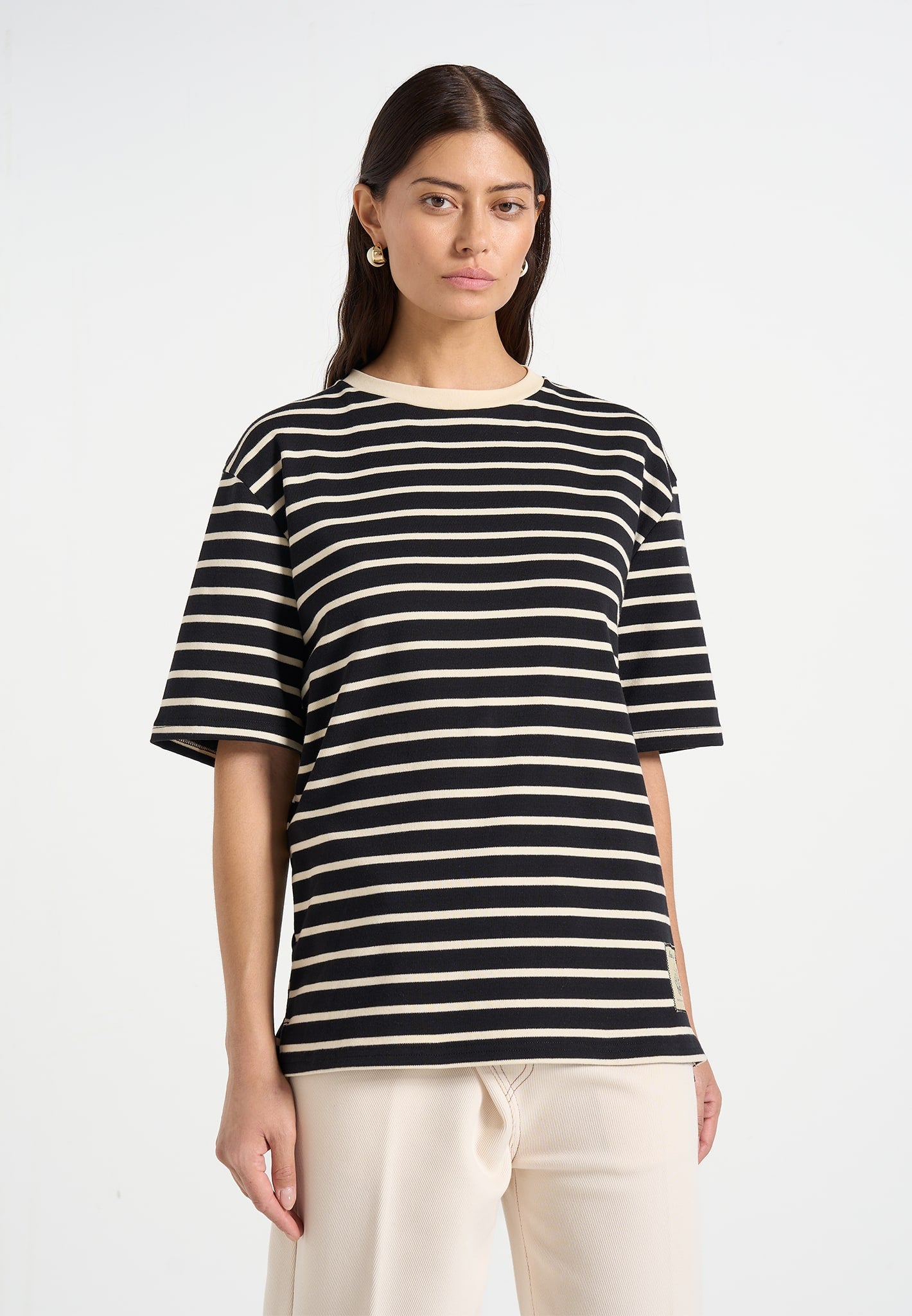 Riley - Unisex Striped Relaxed Fit Cotton T-Shirt - Black/Cream