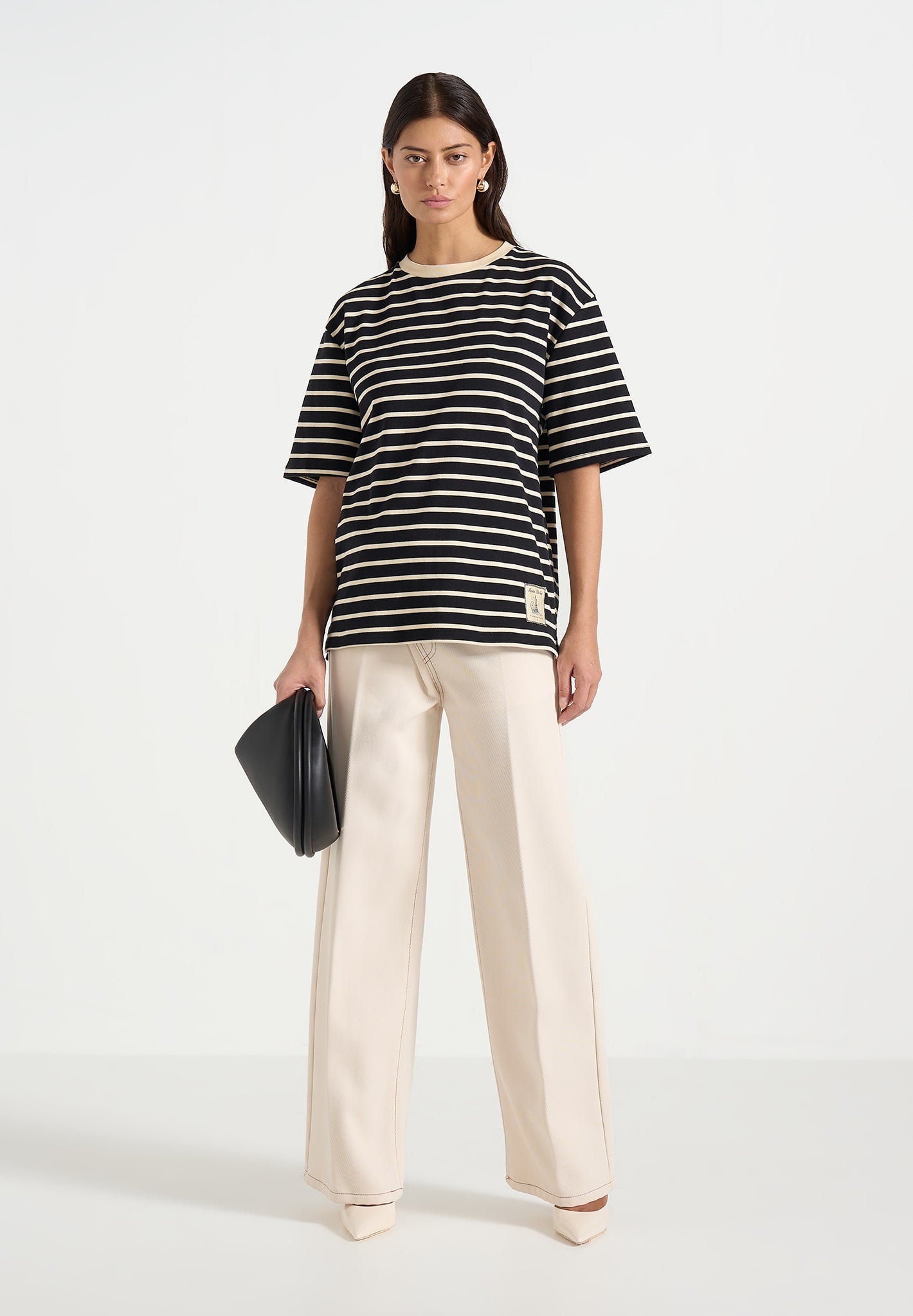 Riley - Unisex Striped Relaxed Fit Cotton T-Shirt - Black/Cream